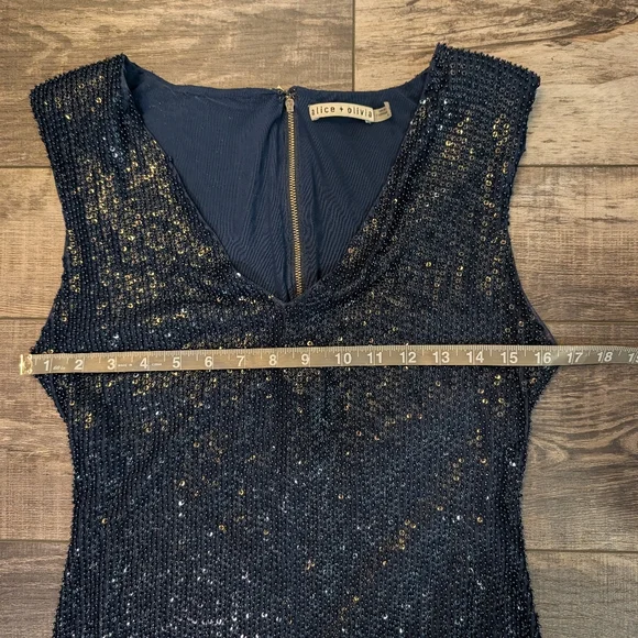Alice And Olivia Sleeveless Navy Sequin And Beads Sheath Dress Sz 8 - Picture 7 of 8